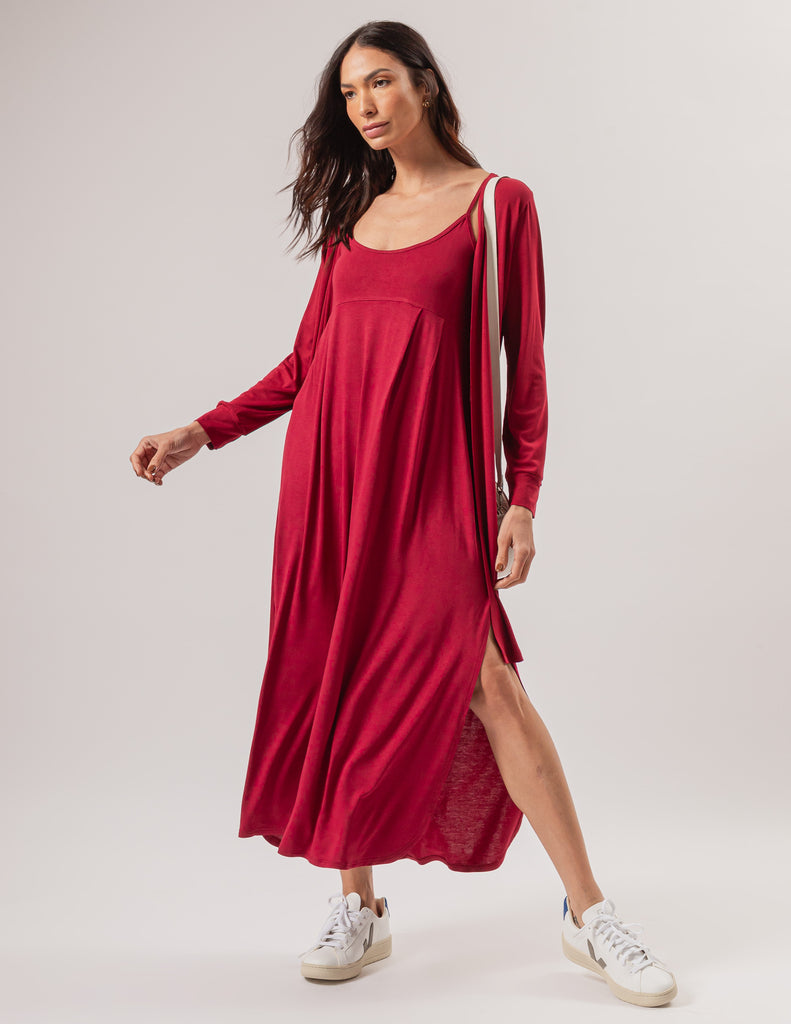Vestido Luciana Bordo com Cardigan Bordo