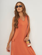 Vestido Pespontado Anastasia Terracota