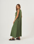 Vestido Pespontado Anastasia Verde Militar