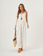 Conjunto Blusa Rio Off White e Calça Vera em malha canelada Off white
