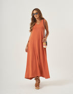 Vestido Pespontado Anastasia Terracota