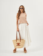 Conjunto Blusa Regata Fendas Bege e Saia Emma Off White