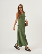Vestido Pespontado Anastasia Verde Militar