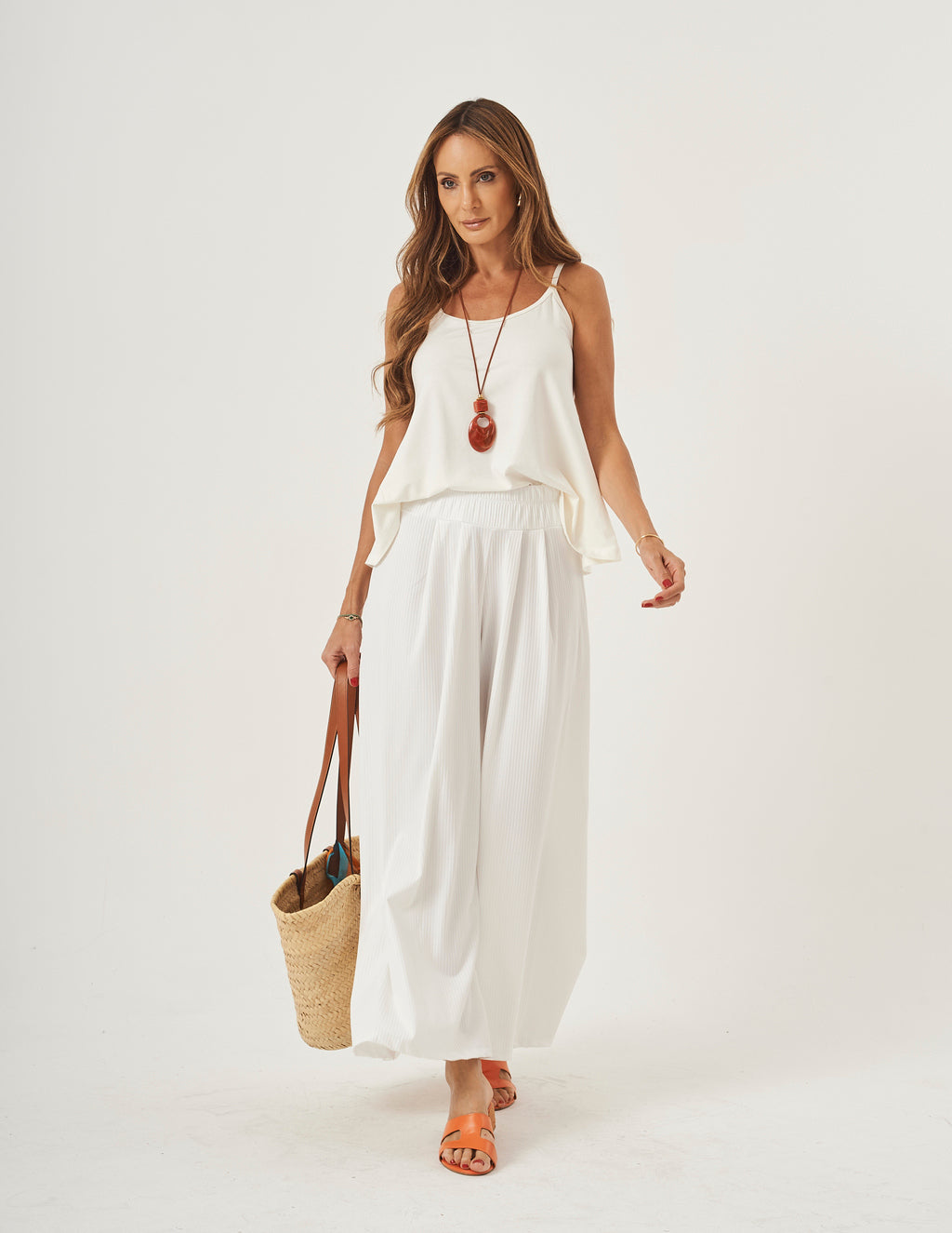 Conjunto Blusa Rio Off White e Calça Vera em malha canelada Off white