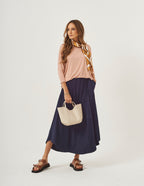 Conjunto Blusa Eva Bege e Saia Emma Azul Marinho