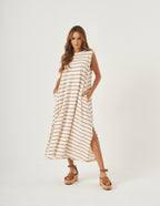 Vestido Clara Off Listras Bege