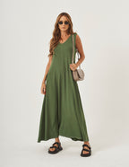 Vestido Pespontado Anastasia Verde Militar