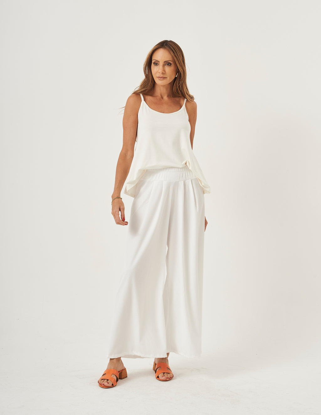 Conjunto Blusa Rio Off White e Calça Vera em malha canelada Off white