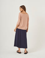 Conjunto Blusa Eva Bege e Saia Emma Azul Marinho