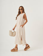 Vestido Clara Off Listras Bege