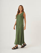 Vestido Pespontado Anastasia Verde Militar