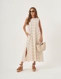 Vestido Clara Off Listras Bege