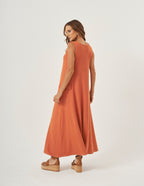 Vestido Pespontado Anastasia Terracota