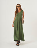 Vestido Pespontado Anastasia Verde Militar
