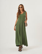 Vestido Pespontado Anastasia Verde Militar