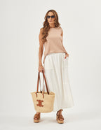 Conjunto Blusa Regata Fendas Bege e Saia Emma Off White