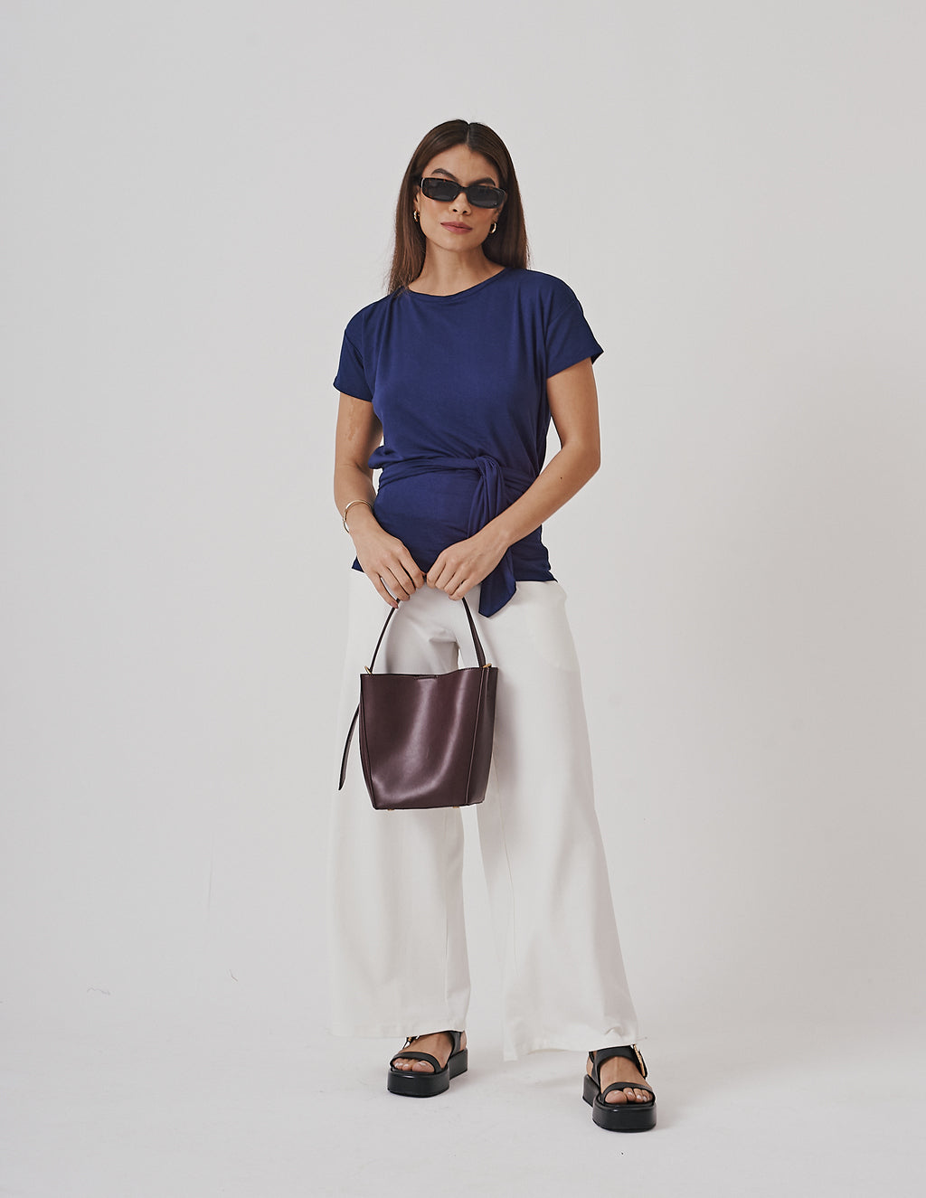 Conjunto Blusa Haia Azul e Calça Panama Off white