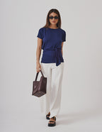 Conjunto Blusa Haia Azul e Calça Panama Off white