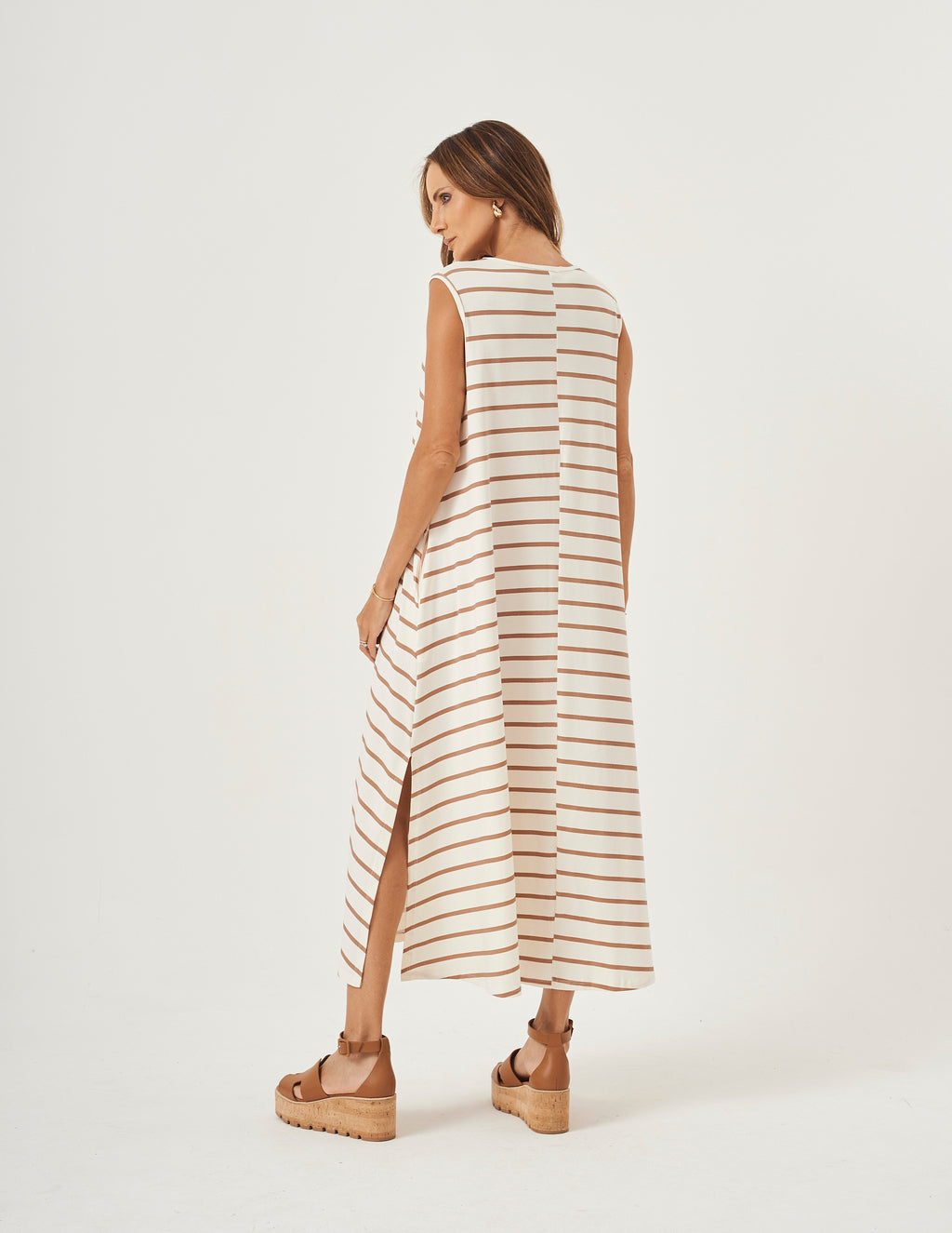 Vestido Clara Off Listras Bege