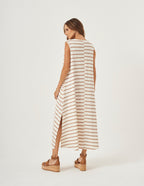 Vestido Clara Off Listras Bege