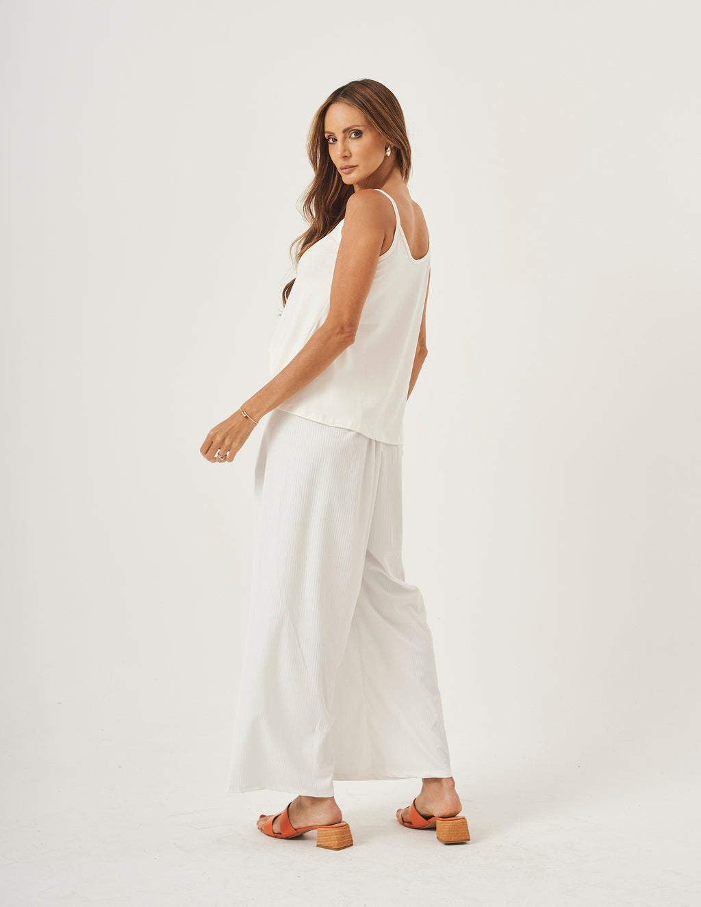 Conjunto Blusa Rio Off White e Calça Vera em malha canelada Off white