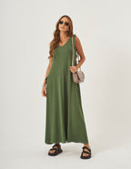Vestido Pespontado Anastasia Verde Militar