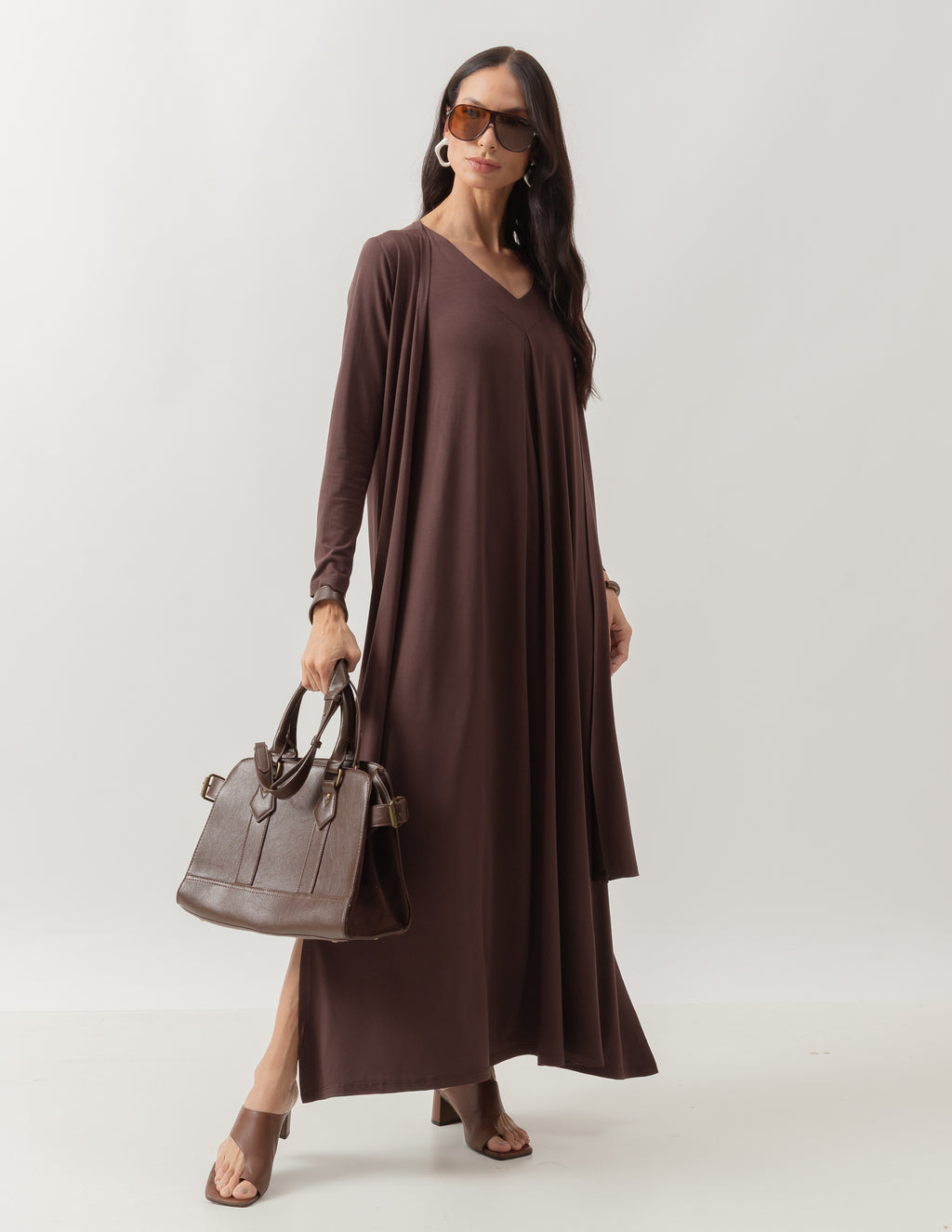 Conjunto Sophie Marrom - Vestido e Cardigan