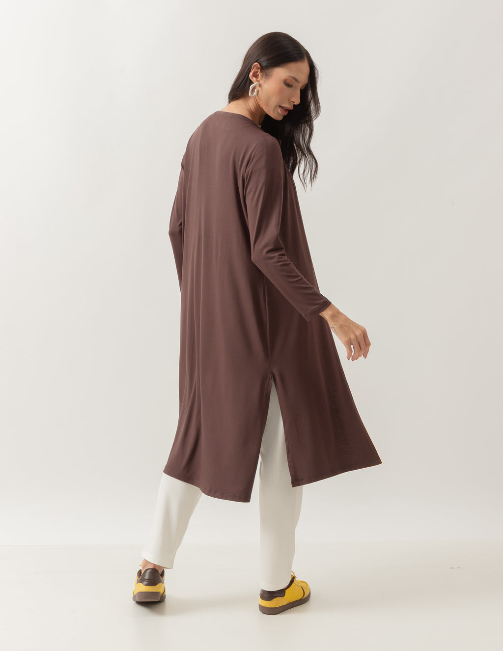 Cardigan com Fendas Sophie Marrom