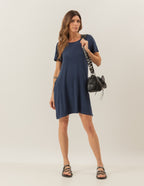 Vestido Curto Com Bolso Marinho
