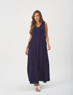 Vestido Pespontado Anastasia Azul Marinho