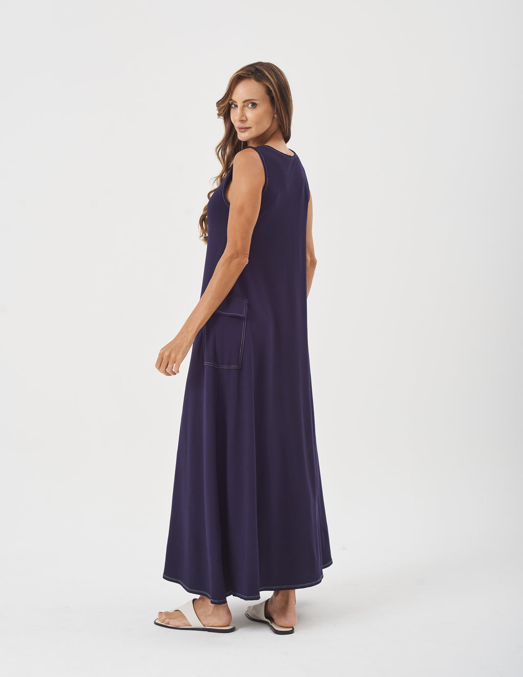 Vestido Pespontado Anastasia Azul Marinho