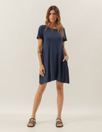 Vestido Curto Com Bolso Marinho