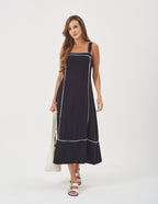 Vestido Antonella Preto com Detalhes em Off White