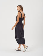 Vestido Antonella Preto com Detalhes em Off White