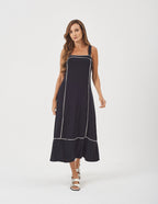 Vestido Antonella Preto com Detalhes em Off White