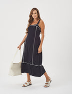 Vestido Antonella Preto com Detalhes em Off White