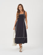 Vestido Antonella Preto com Detalhes em Off White
