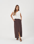 Conjunto Blusa Alessia Off White e Saia Valença Marrom