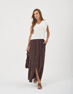 Conjunto Blusa Alessia Off White e Saia Valença Marrom