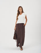 Conjunto Blusa Alessia Off White e Saia Valença Marrom