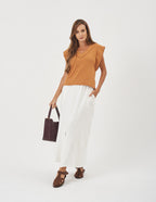 Conjunto Blusa Alessia Caramelo e Saia Valença Off White