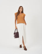 Conjunto Blusa Alessia Caramelo e Saia Valença Off White