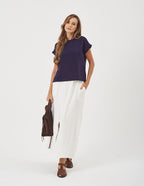 Conjunto Blusa Eleonora Azul Marinho e Saia Valença Off White