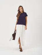 Conjunto Blusa Eleonora Azul Marinho e Saia Valença Off White