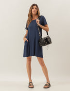 Vestido Curto Com Bolso Marinho