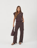 Conjunto Blusa Alessia Marrom e Calça Safira Marrom