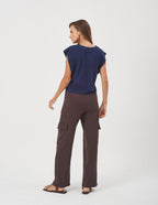 Conjunto Blusa Alessia Marinho e Calça Safira Marrom