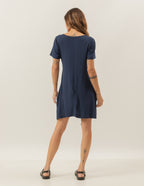 Vestido Curto Com Bolso Marinho