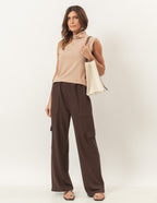 Conjunto Blusa Barbara Bege e Calça Safira Marrom
