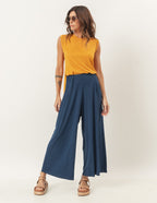 Conjunto Regata Fendas Mostarda e Calça Pantalona Cropped Vera Marinho